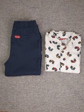 Wrangler Navy Pant White Monster Truck Print S/S Button Up Shirt 2-Piece Set 3T